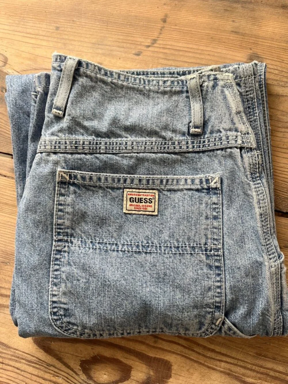 Guess Vintage Carpenter Pants Mens 30 Lightwash Made in USA 90s Baggy
